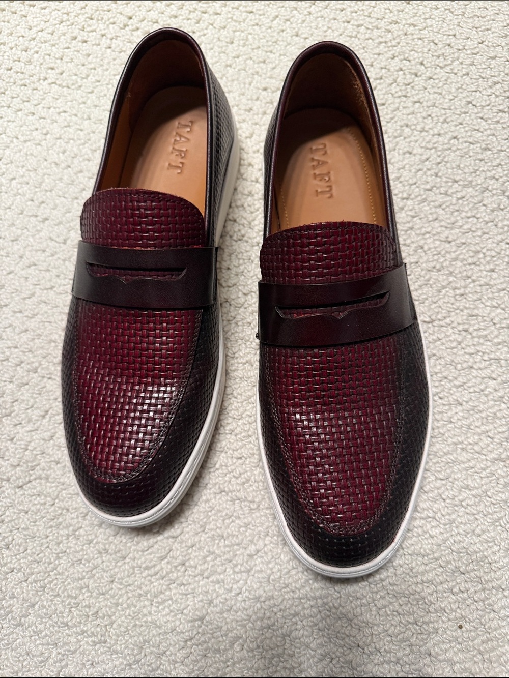 Men's Burgundy Woven Slip-On Loafers Taft - Picture 2 of 5